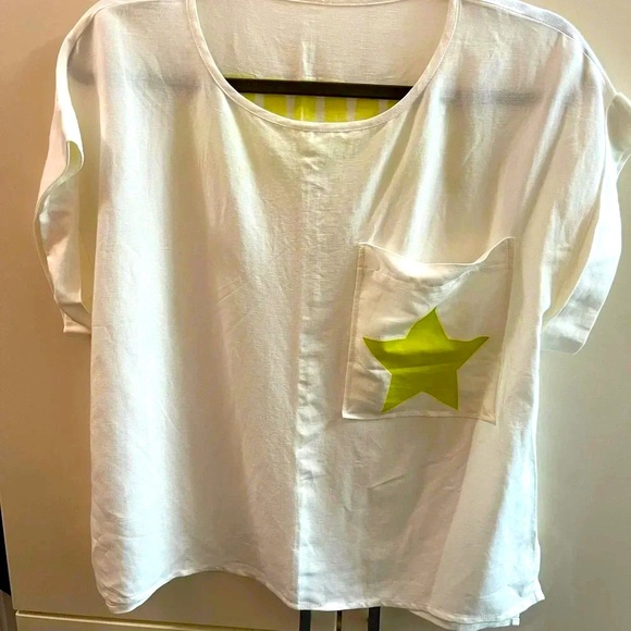 Zara White/ Green Linen Blend  Blouse/ Pants Summer Costume Size M - Picture 3 of 12